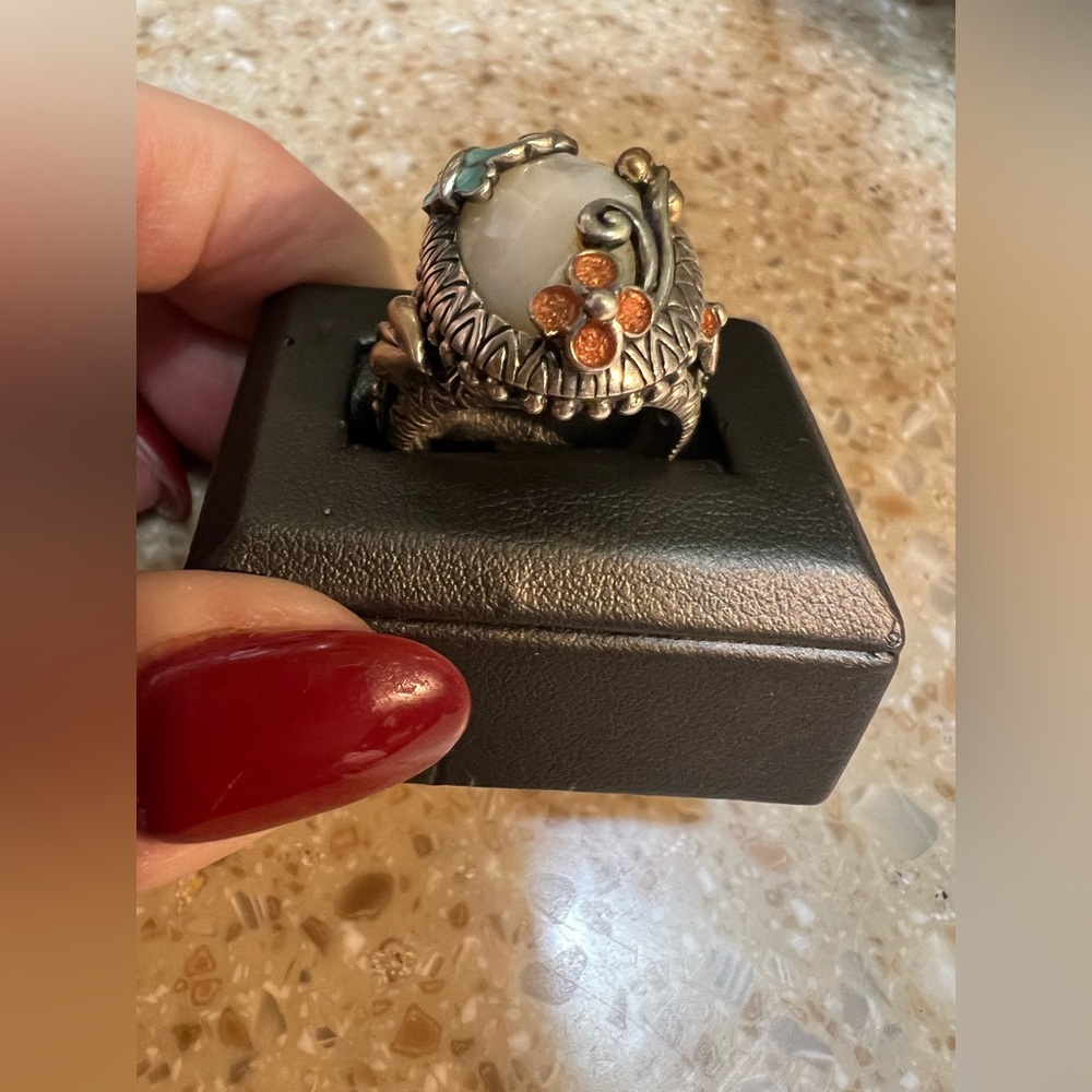 BARBARA BIXBY Faceted Mother Of Pearl Enameled Butterfly SS & 18k Gold NWT Sz 7 - Picture 4 of 12